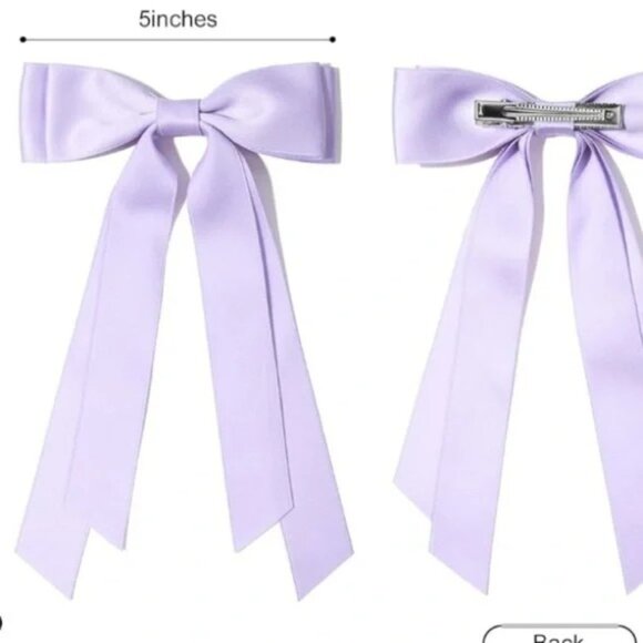 (4) Bow French Barrette Hair Clip Silky Satin Clip long tail double coquette Set - Picture 7 of 10